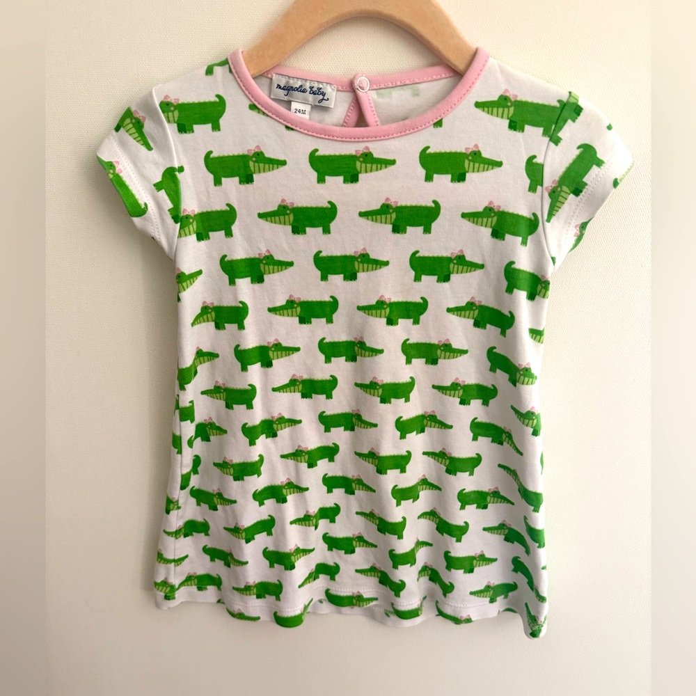 Kids Alligator Print Dress - Green & White